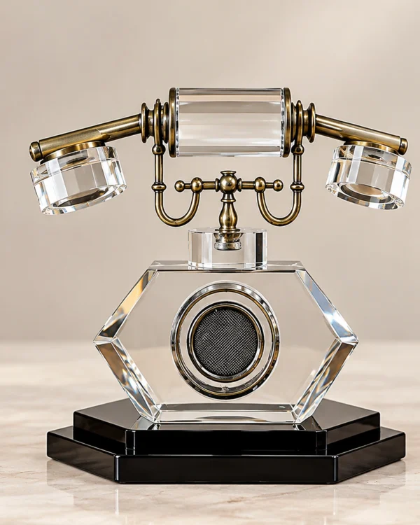 Nostaljik Telefon Görünümlü Kristal Dekoratif Masaüstü Obje 22 cm