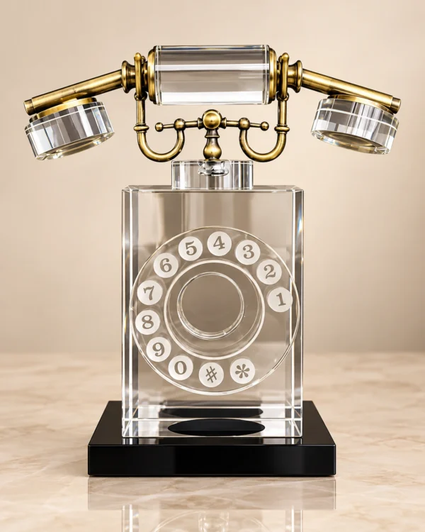 Nostaljik Telefon Görünümlü Kristal Dekoratif Masaüstü Obje 25 cm