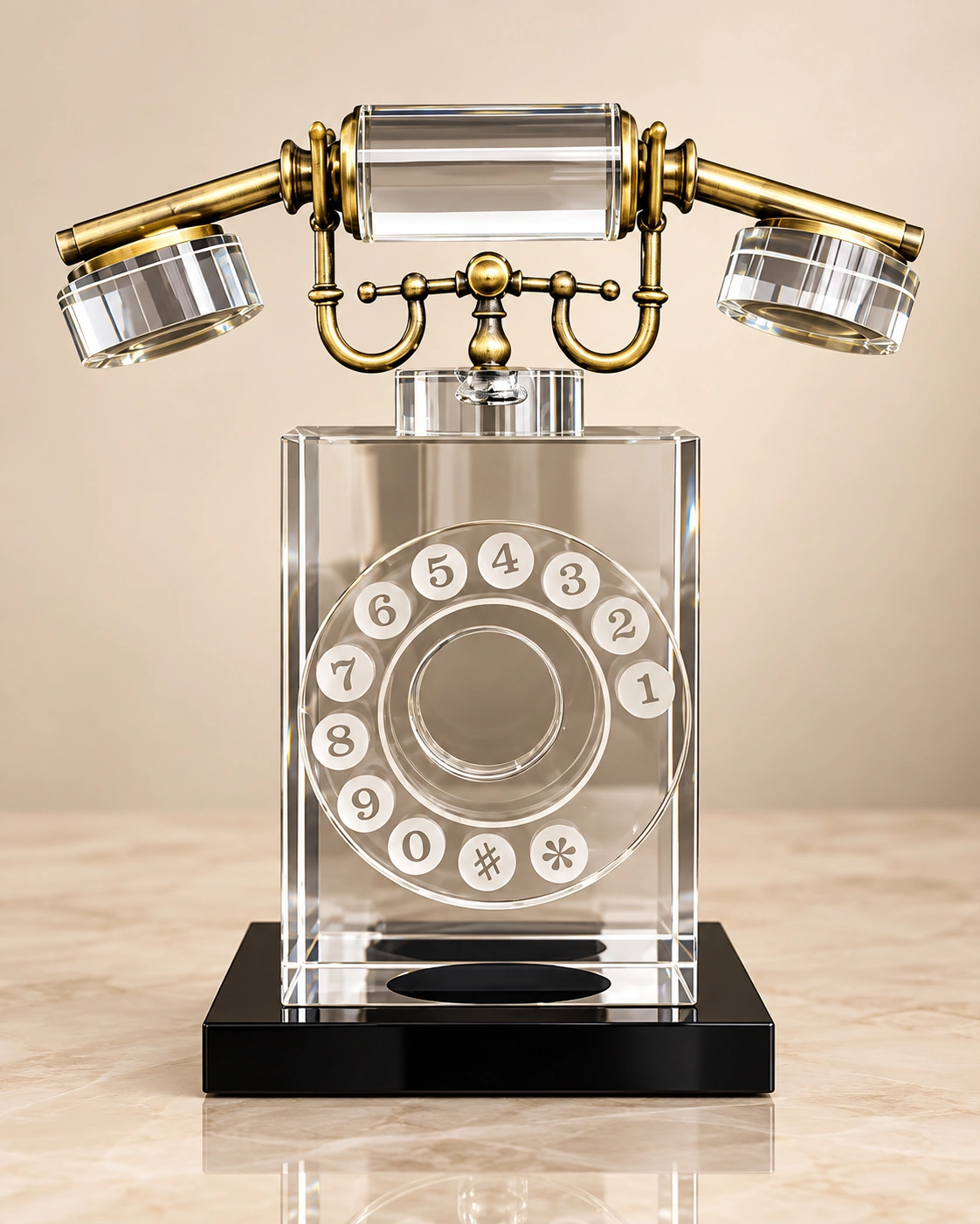 Nostaljik Telefon Görünümlü Kristal Dekoratif Masaüstü Obje 25 cm