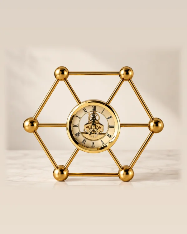 Altıgen Geometrik Gold Metal Dekoratif Masa Saati 27 x 24 x 5 cm