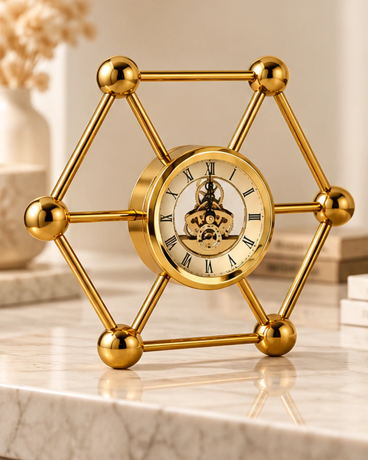 Altıgen Geometrik Gold Metal Dekoratif Masa Saati 27 x 24 x 5 cm - Görsel 2