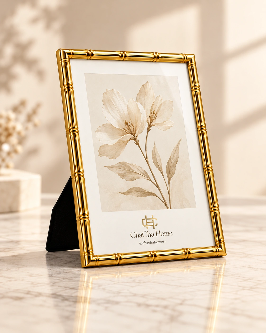 Bambu Desenli Gold Metal Fotoğraf Çerçevesi 15x20 cm - Görsel 2