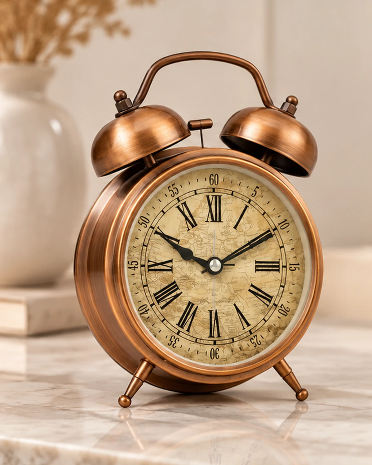Eterna Bell Vintage Çift Çanlı Metal Masa Saati 22 x 16 cm - Görsel 2