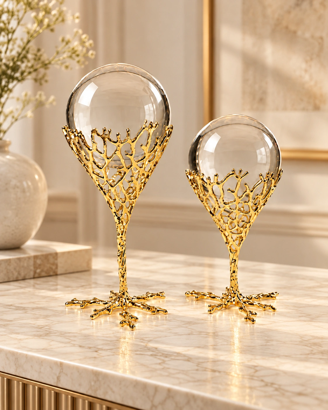 Odyssey 2'Li Pirinç Deve Kuşu Ayağı Dekoratif Kristal Top Küre - Görsel 2