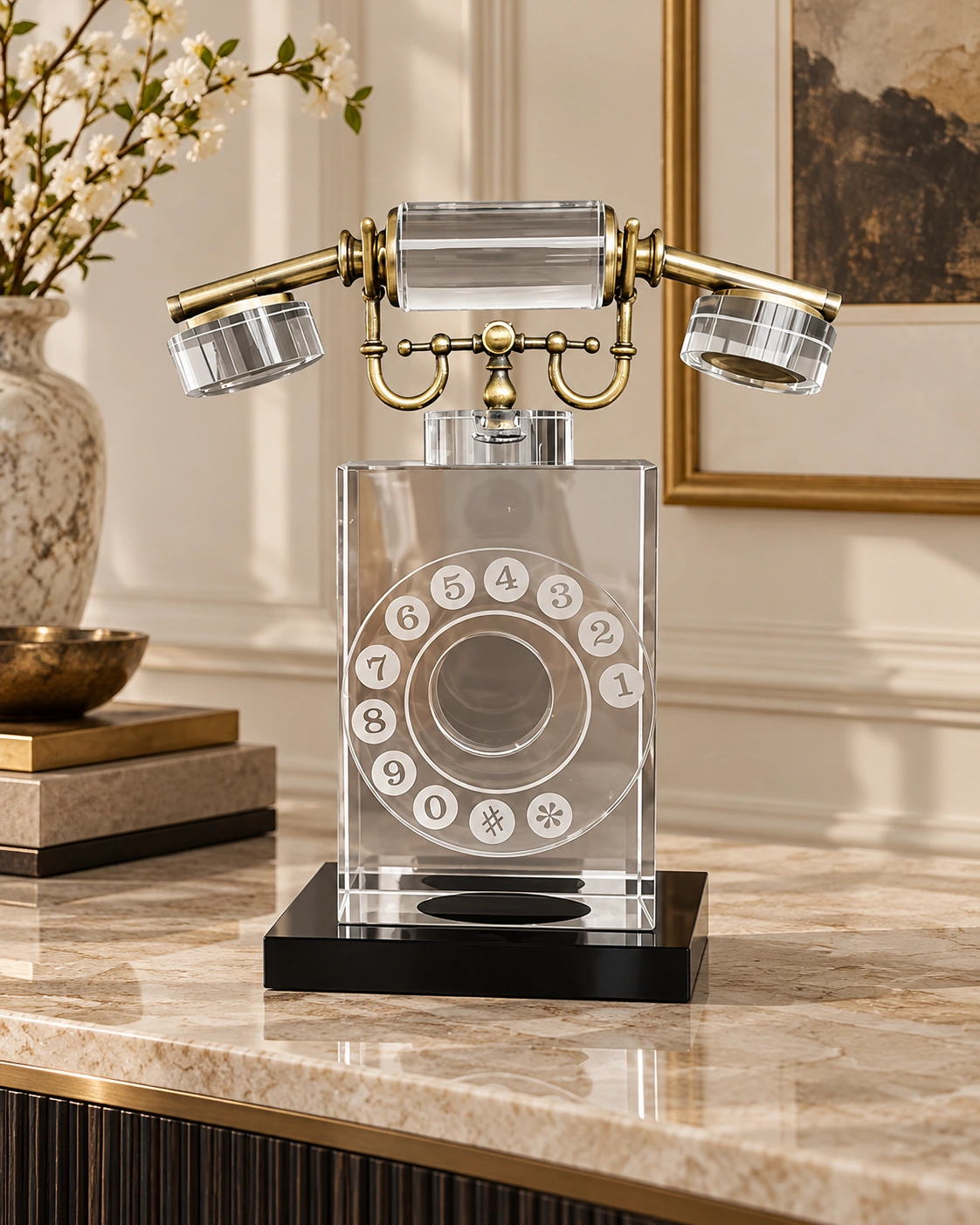 Nostaljik Telefon Görünümlü Kristal Dekoratif Masaüstü Obje 25 cm - Görsel 3