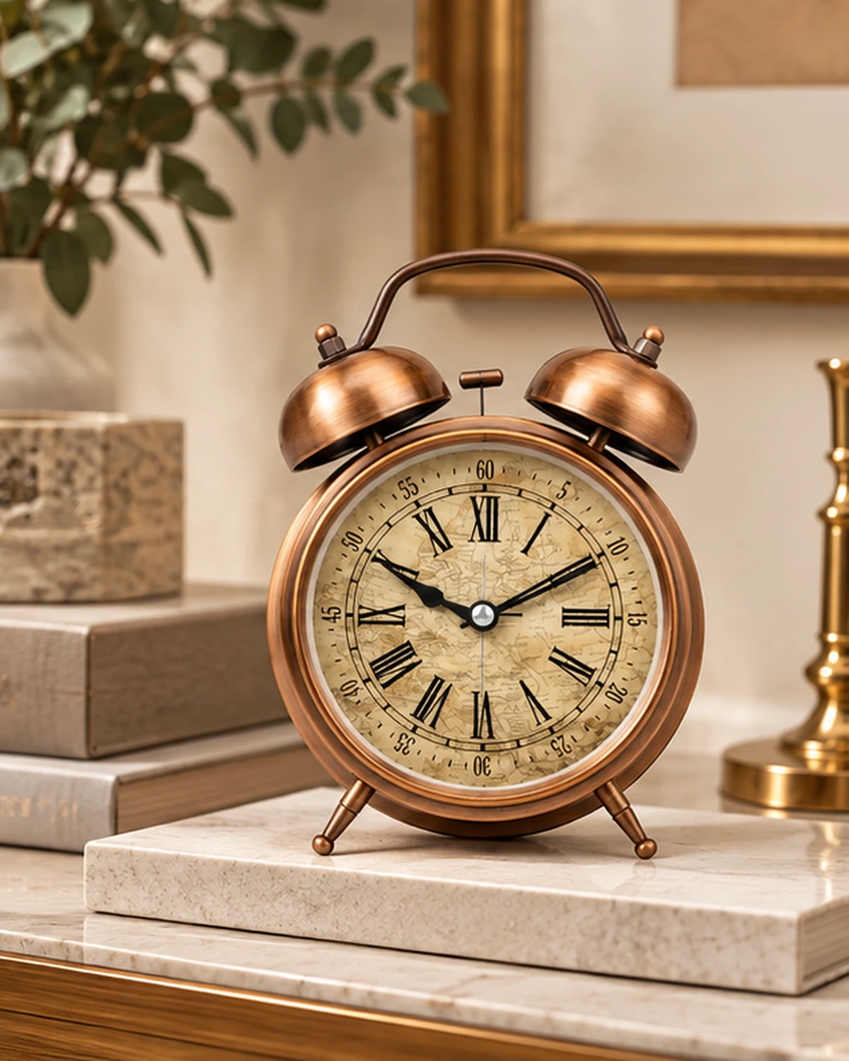 Eterna Bell Vintage Çift Çanlı Metal Masa Saati 22 x 16 cm - Görsel 3