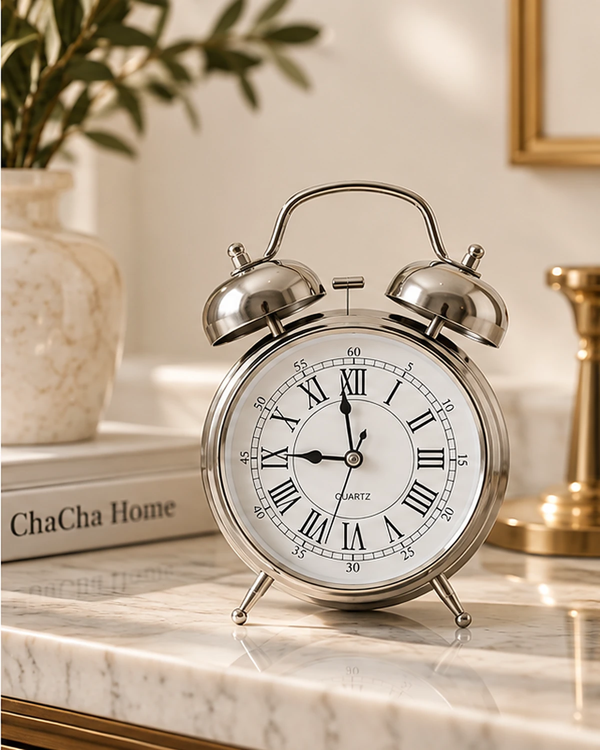 Eterna Bell Vintage Çift Çanlı Metal Masa Saati 22 x 16 cm - Görsel 3