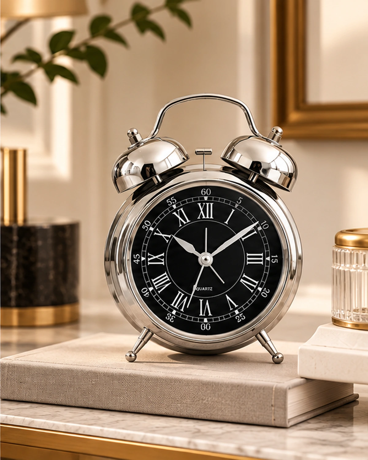 Eterna Bell Vintage Çift Çanlı Metal Masa Saati 22 x 16 cm - Görsel 3