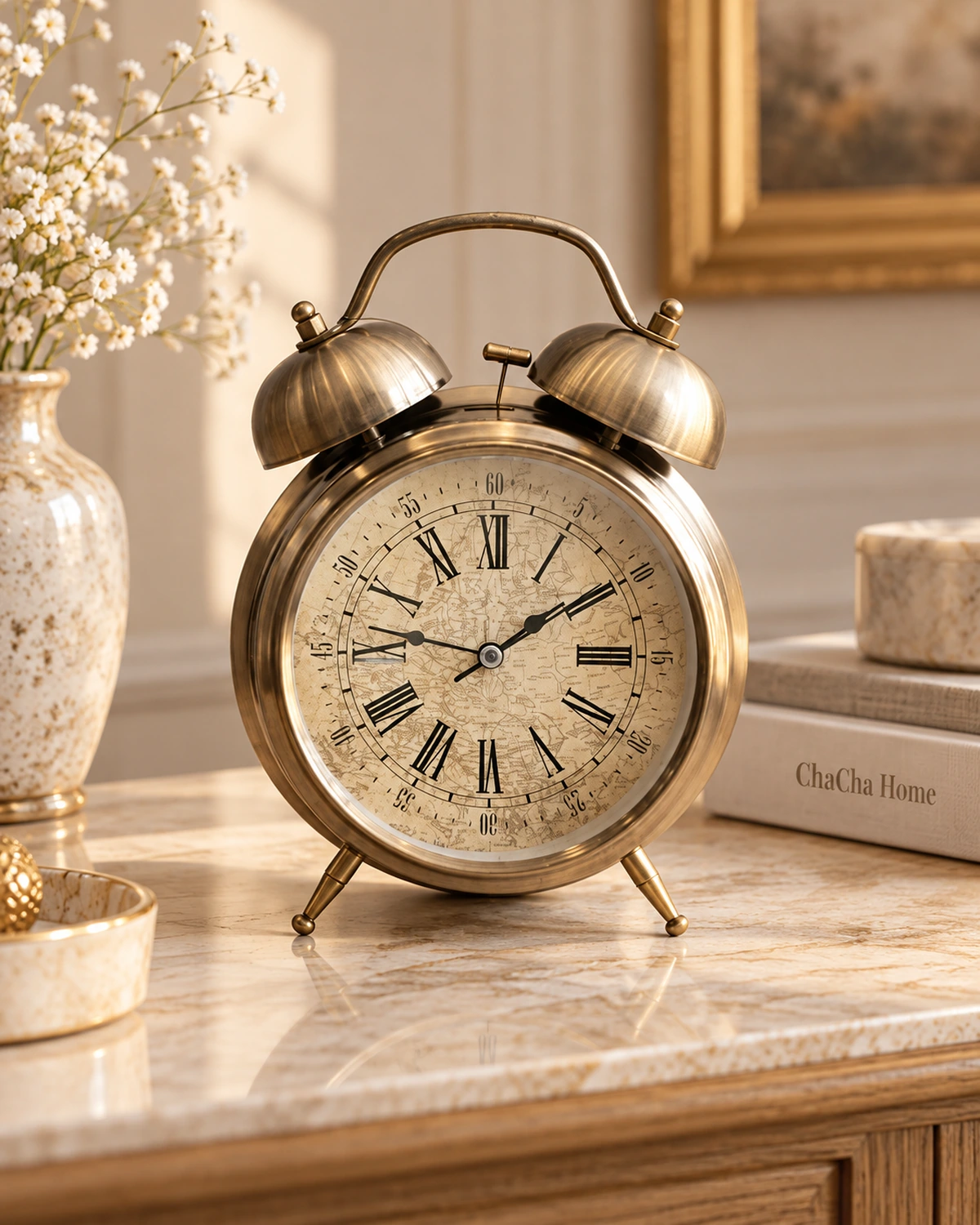 Eterna Bell Vintage Çift Çanlı Metal Masa Saati 22 x 16 cm - Görsel 3