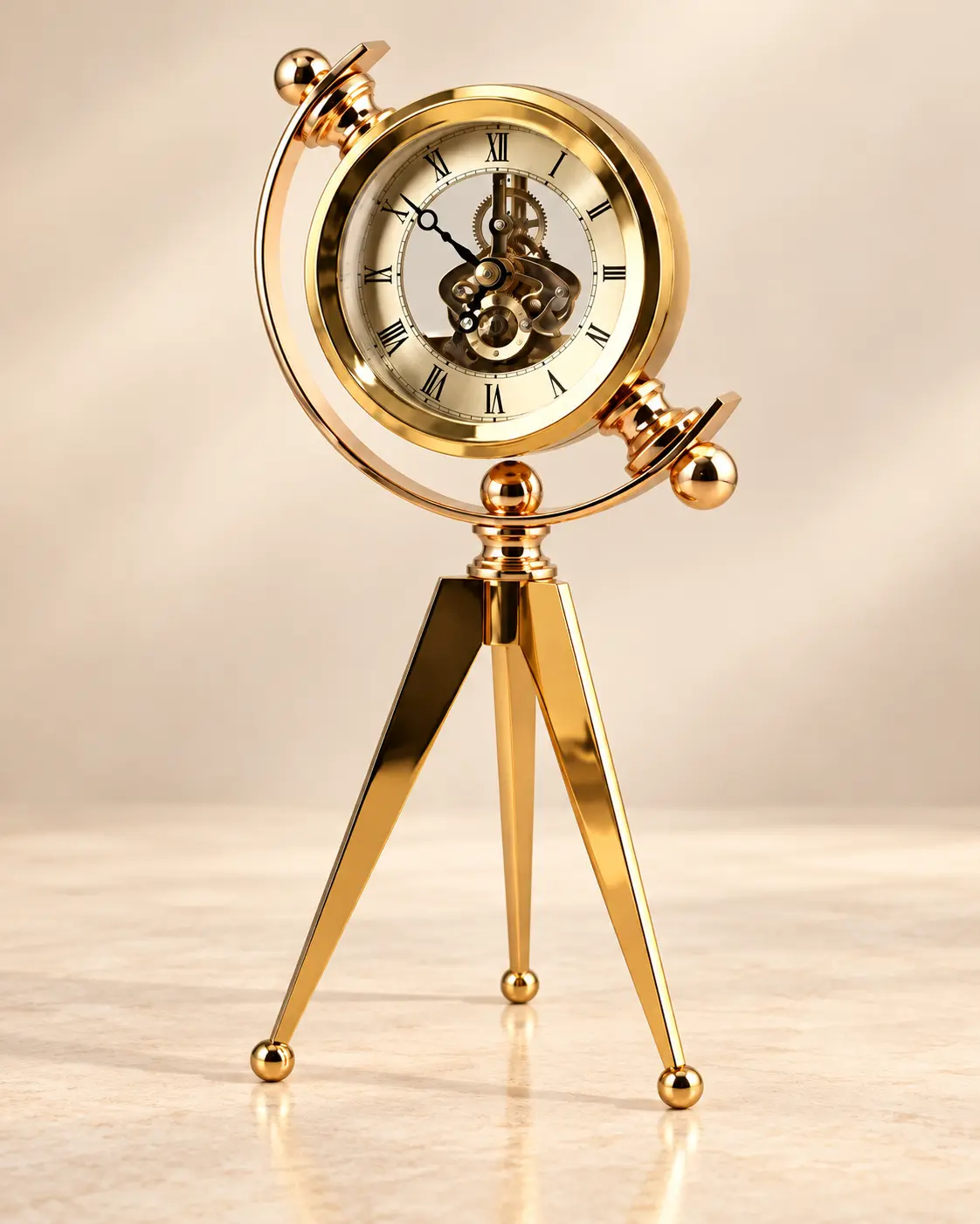 Tripod Ayaklı Gold Görünümlü Dekoratif Masa Saati 30x13 cm - Görsel 2