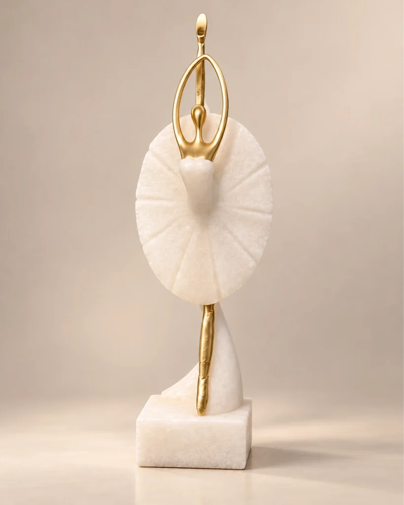 Eternia Mermer Görünümlü Gold Detaylı Modern Balerin Dekoratif Obje 35x10 Cm