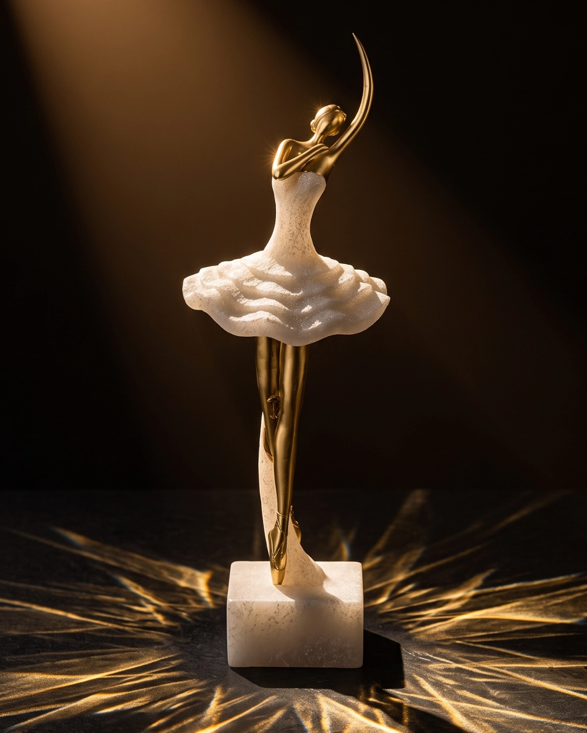 Swanera Balerin Mermer Görünümlü Gold Detaylı Dekoratif Obje 40x13 cm - Görsel 2